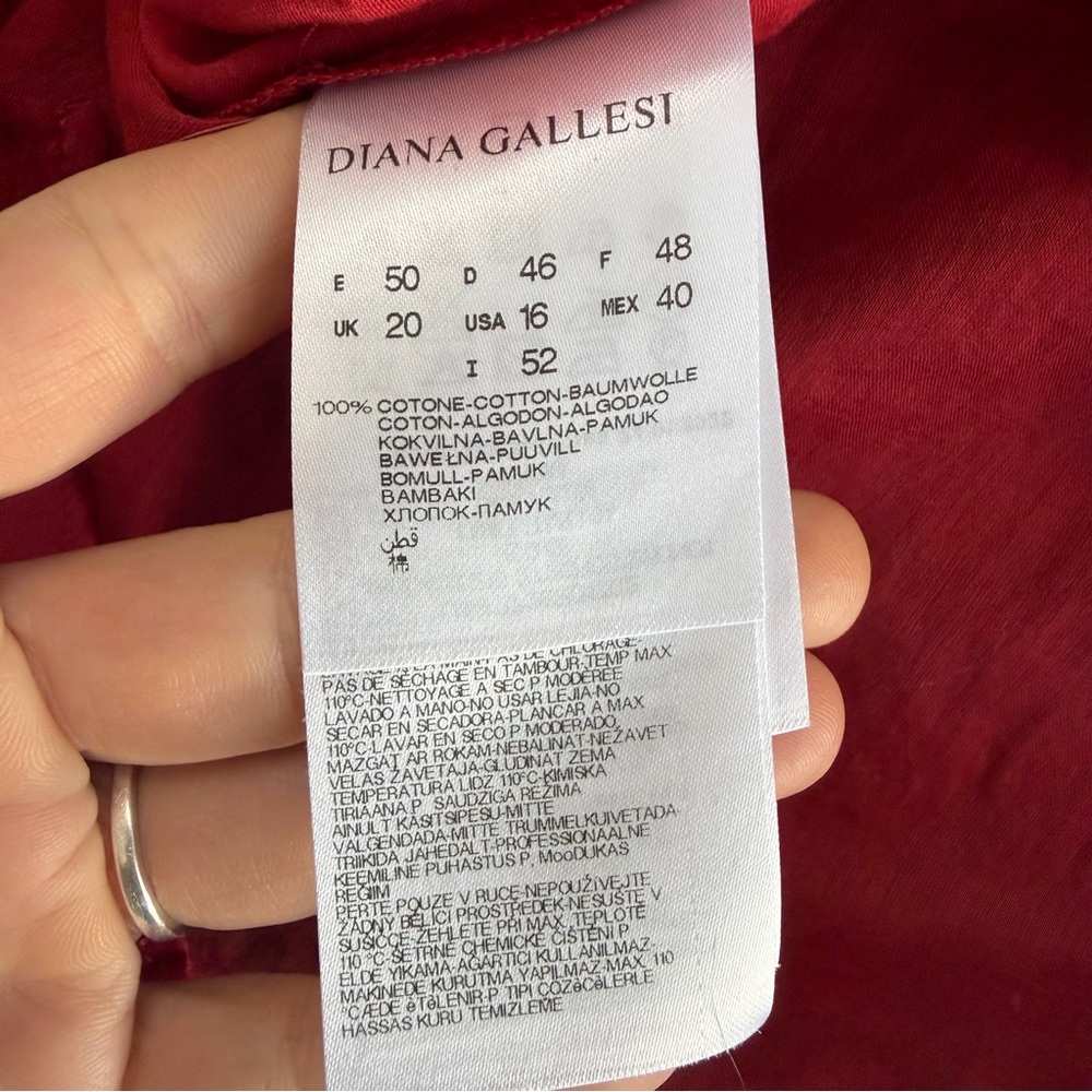 Diana Gallesi deep red 100% cotton blouse. Size US 16. - Picture 3 of 7